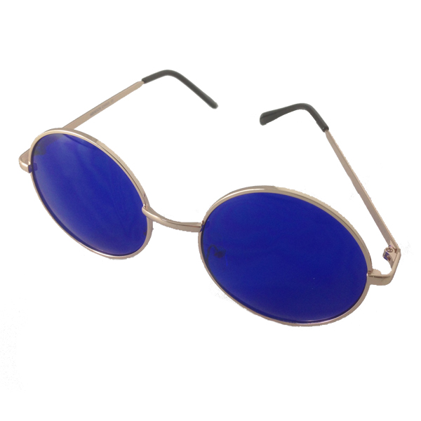 Stor Lennon solbrille med blÃ¥t glas.